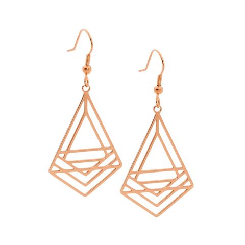 Stainless Steel  & Rose Gold Plated Drop Earrings  *9690
