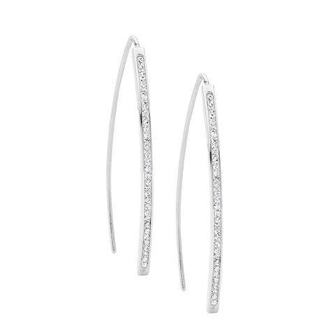 Stainless Steel, & Cubic Zirconia Line Earrings *