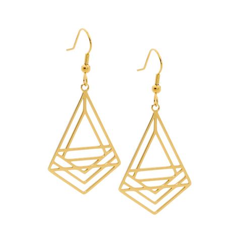 Stainless Steel  & Yellow Gold Plated Drop Earrings *19787*