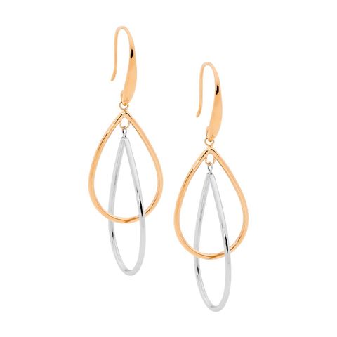 Stainless Steel & Rose Gold Drop Earrings *78911